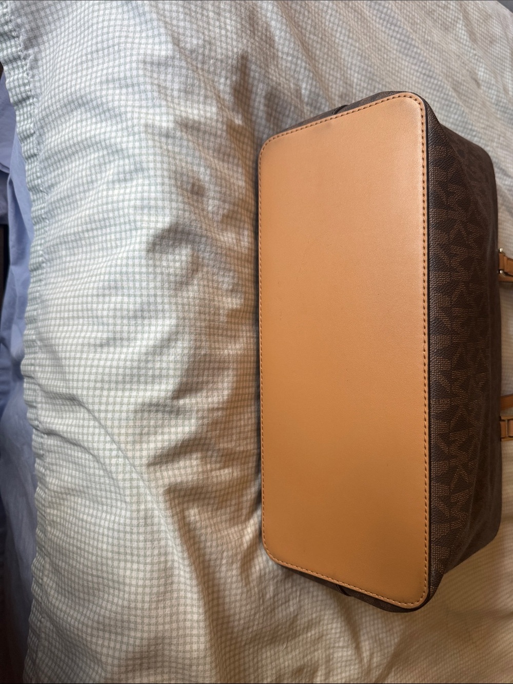 Michael Kors Brown MK Logo Tote with Tan Straps - Picture 4 of 5